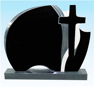 Black Granite Cross Carved Monument & Headstone, Black Granite Monument & Tombstone