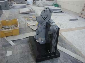 Children Headstone Granite Monument with Bear Statue, Black Granite Monument & Tombstone