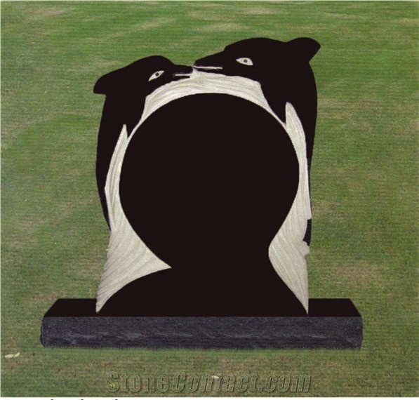 Dolphin Carved Headstone Black Monument