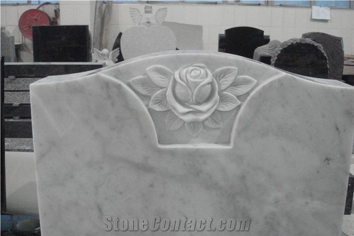 White Marble Headstone with Vases, White Marble Monument & Tombstone