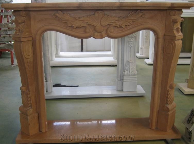 Beige Marble Fireplace,Yellow Marble Fireplace,China Fireplace,Carving Fireplace