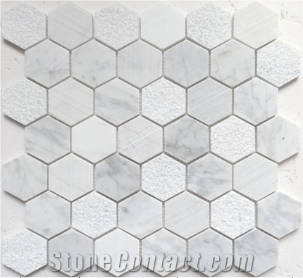 Calacatta Carrara Marble Texture Mosaics 2"Hexagon