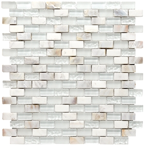 Carrara White+Glass+Shell Mixed Brick Mosaic
