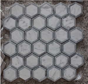 Carrara White Marble + Moon Stone Joint Tight Special Hexagon Mosaic Polish