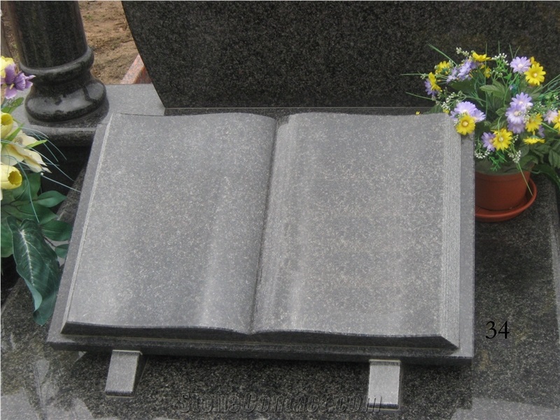 Chinese Grey G603 Granite Book Shape Tombstone and Monument Design Western Style