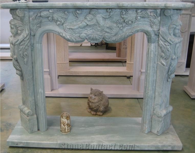 Green Marble Fireplace,Yellow Marble Fireplace,China Fireplace,Carving Fireplace