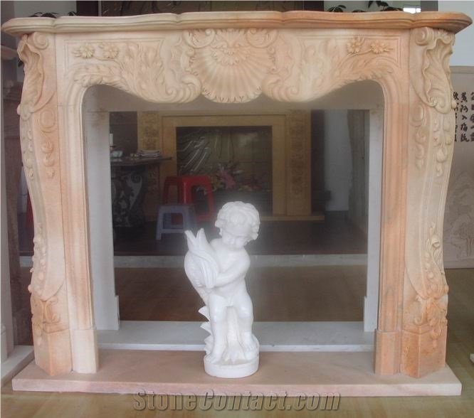 Pink Marble Fireplace,Yellow Marble Fireplace,China Fireplace,Carving Fireplace