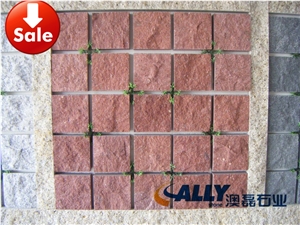 Red Porphyry Paving Stone,Red Porphyrite,Red Porphyre, Red Paver on Mesh,, Red Porphyry Granite Cube Stone & Pavers