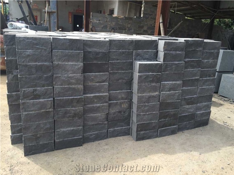 Black Basalt Zhangpu Black Andesite Wall Stone Bricks, Black Natural Stone Building Ornaments