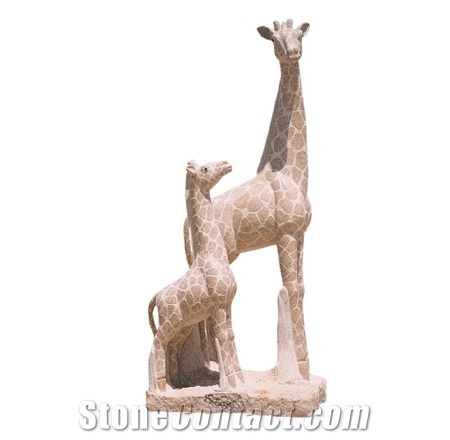 Hand-Carved Landscape Giraffe Sculptures from Natural China G681 Pink Granite