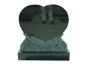 Heart Shape Monuments Shanxi Black Granite Headstone with Roses and Hands European Tyle Design