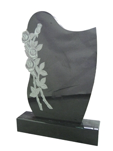 Shanxi Black granite flower carving tombstone, Western style monuments with engraved roses