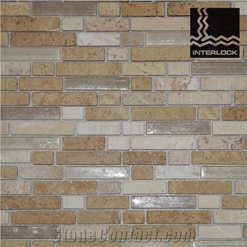 Ambiente Cream Marble and Glass Mix Brick Mosaic