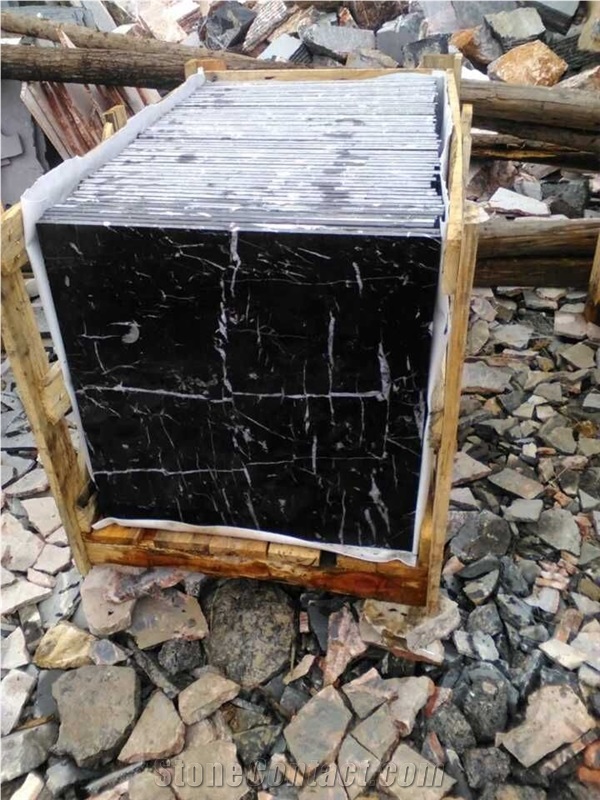 Black Marquina Marble Slabs & Tiles, Black Marble Walling/Flooring, China Marquina Black Marble