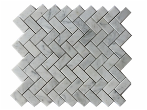 Honed 5/8 **1 1/4 Herringbone Bianco Carrara White Marble Mosaic Tile
