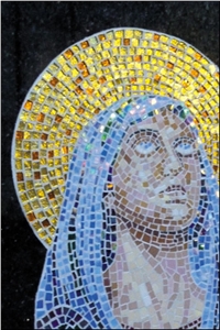 Absolute Black Granite Headstone Custom Design Madonna Portrait with Byzantine and Roman Techniques