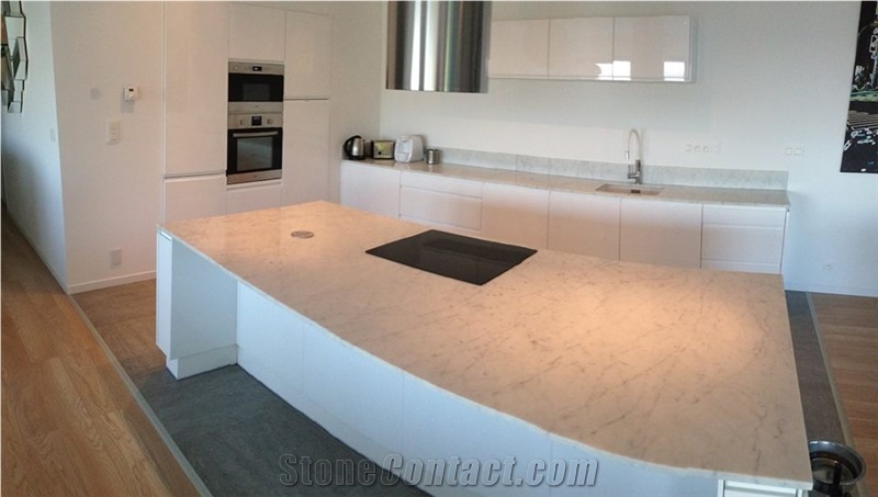 Carrara White Marble Satin Finish 2cm Kitchen Island Top, Bench Top