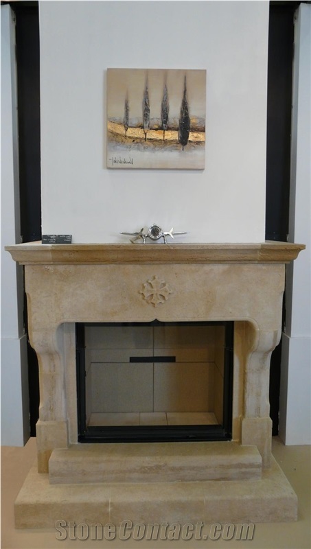 Saint Maximin Limestone Hand Carved Fireplace, Beige France Limestone for Fireplace