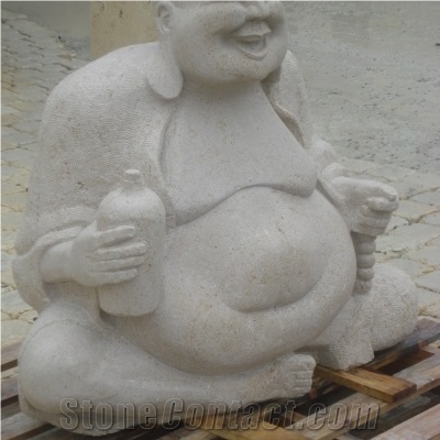 Les Pierres De Frontenac Limestone Carved Buddha Sculpture