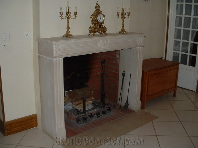 La Grosse Borne Limestone Carved Fireplace