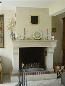 La Grosse Borne Limestone Carved Fireplace