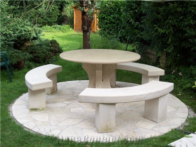La Grosse Borne Limestone Garden Furniture, Beige France Limestone Bench & Table