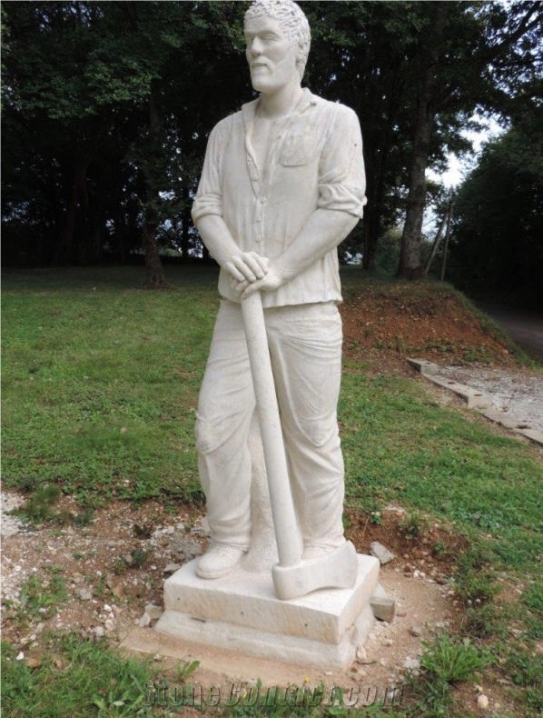 La Grosse Borne Limestone Hand Carved Sculpture, Beige Limestone for Statue