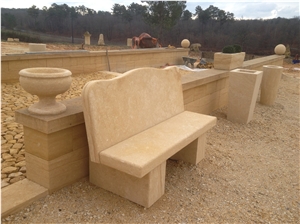 Pierre De Mauzens Benches, Beige Limestone Bench & Table