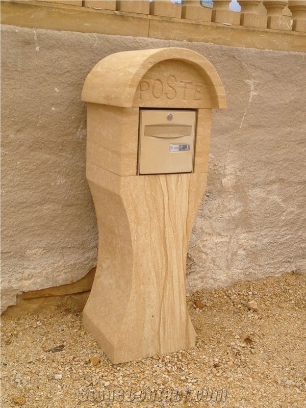 Pierre De Mauzens Lettter Boxes, Beige Limestone Mailbox