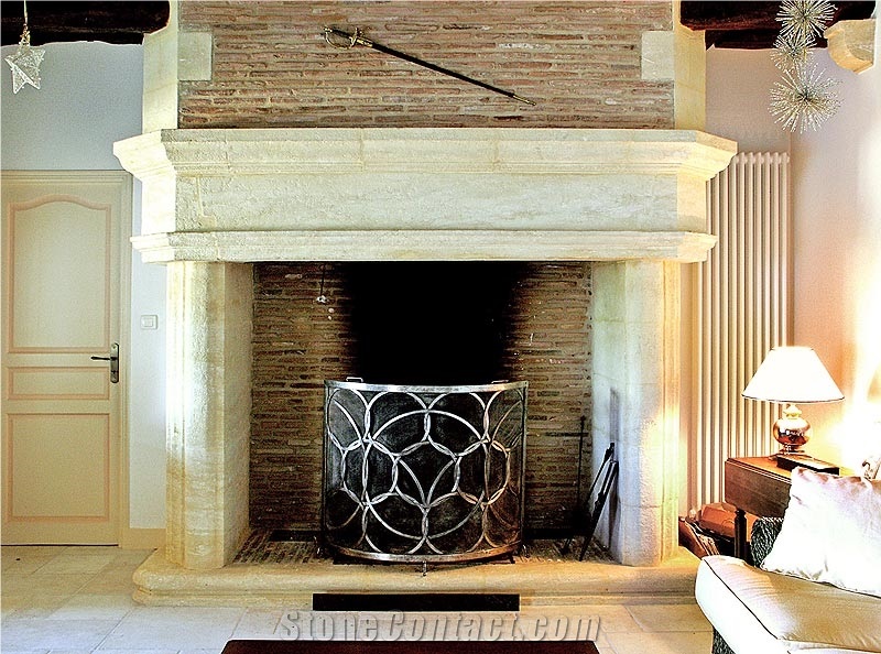 Pierre De Paussac Stonemason Fireplace, Beige Limestone Fireplace