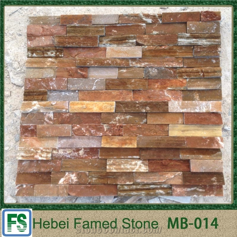 China Brown Slate Cultured Stone,Natural Garden Decorative Stacked Stone Veneer ,Cheap Natural Slate Stone Veneer for Interior Exterior Wall Cladding Decoration