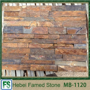China Brown Slate Cultured Stone,Wall Docorated with Natural Stacked Stones, Stone Brown Slate Block