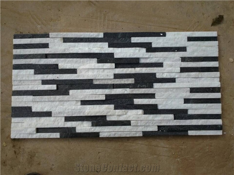 Hot Sale Black + White Color Cultured Stone, Natural Quartzite Cultured Stone for Wall Cladding