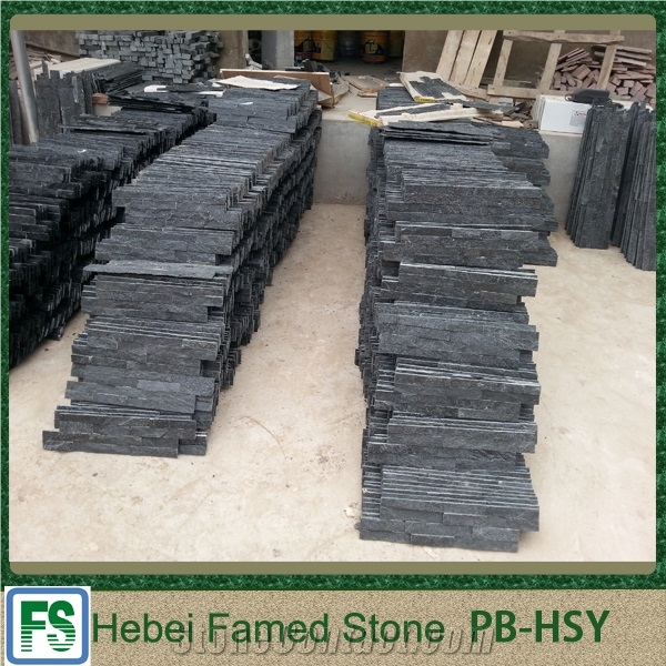Natural Surface Black Cultural Stone,Chinese Cheap Stacked Stone, Bright Black Cultured Stone