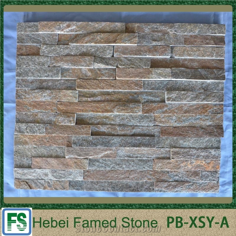Products in Stock Cultured Slate Pieces Rusty Wall Cladding Stone Veneer, Brown Quartzite Wall Cladding