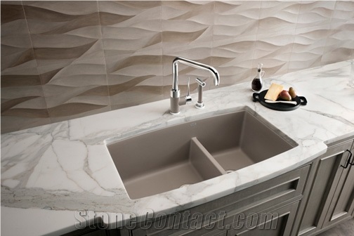 Calacatta Gold Marble Master Bathroom Vanity Top, White Italy Marble Bath Top