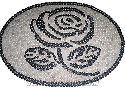 China Multicolor Quartzite Pebble Mosaic Medallion on Mesh Of Rose