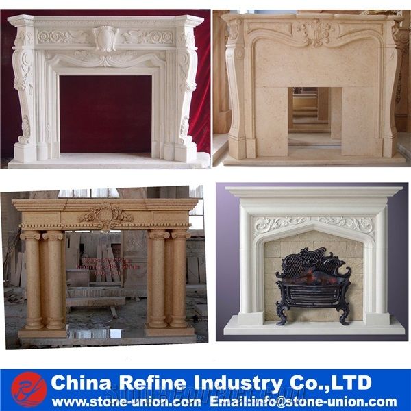 Pure White Marble Polished Hand Craft Carving Sculptured Fireplace