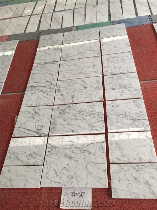 Bianco Carrara Marble Slabs & Tiles - Inspection Photos Of Luxury Apartment Bath Room