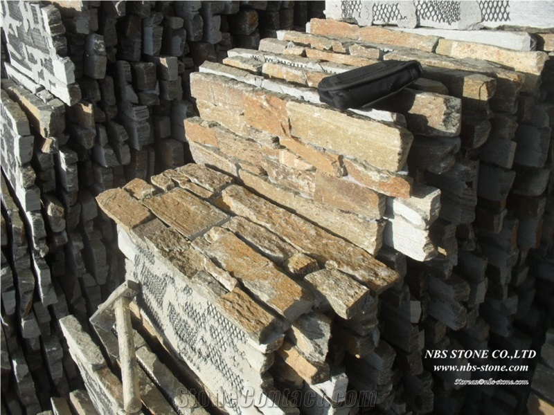 China Brown Slate Cultured Stone Nature Pattern, Yellow Slate Cultured Stone