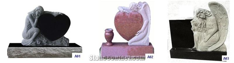 China Marble Carved Angel and Heart Tombstone with Many Colors for Your Choice