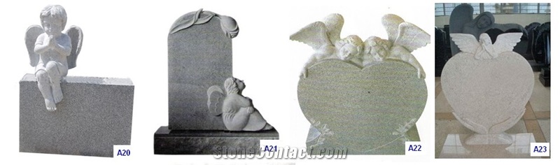 China Marble Carved Angel and Heart Tombstone with Many Colors for Your Choice