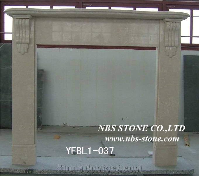 New Design / Western / European Customized Figure /Classy Beige Marble Hand Carving Sculptured Fireplace Mantel