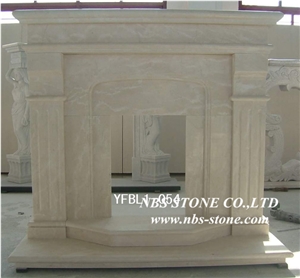 New Design / Western / European Customized Figure /Classy Beige Marble Hand Carving Sculptured Fireplace Mantel