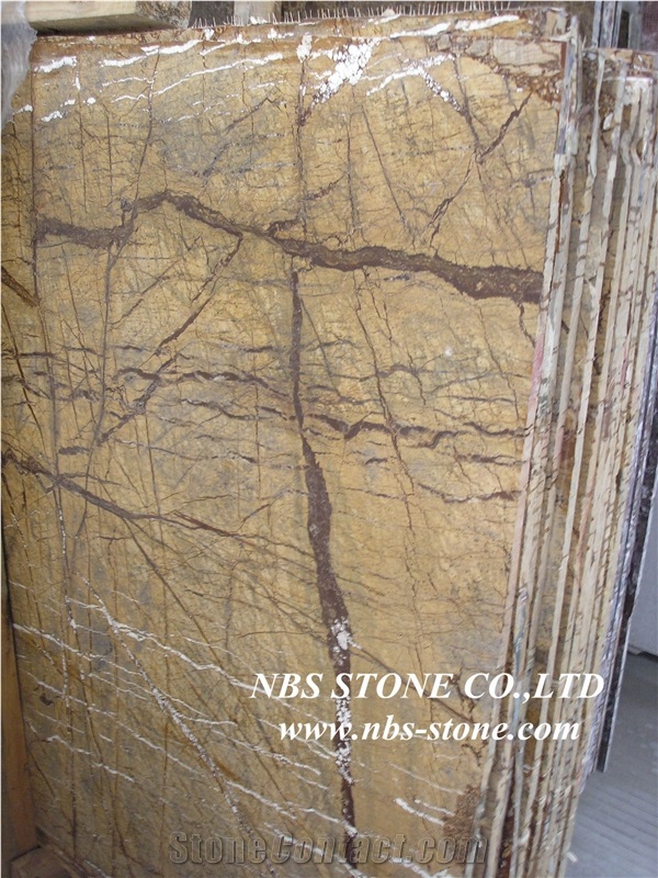 Rain Forest Gold Marble Polished Slabs,India Yellow Marble Tiles & Slabs
