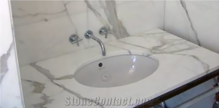 Arabescato Carrara Marble Bathroom Countertops, White Italy Marble Bath Top