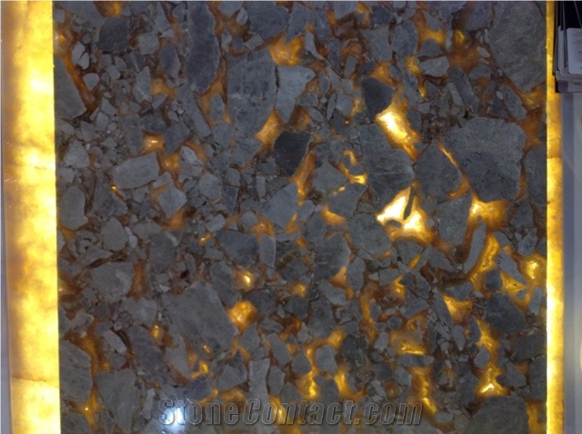 Exotic Grey Marble/Backlightable Semiprecious and Exotic Stone