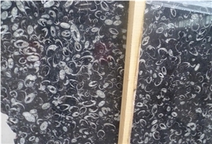 China Cheap Black Fossil Marble Flag Slabs