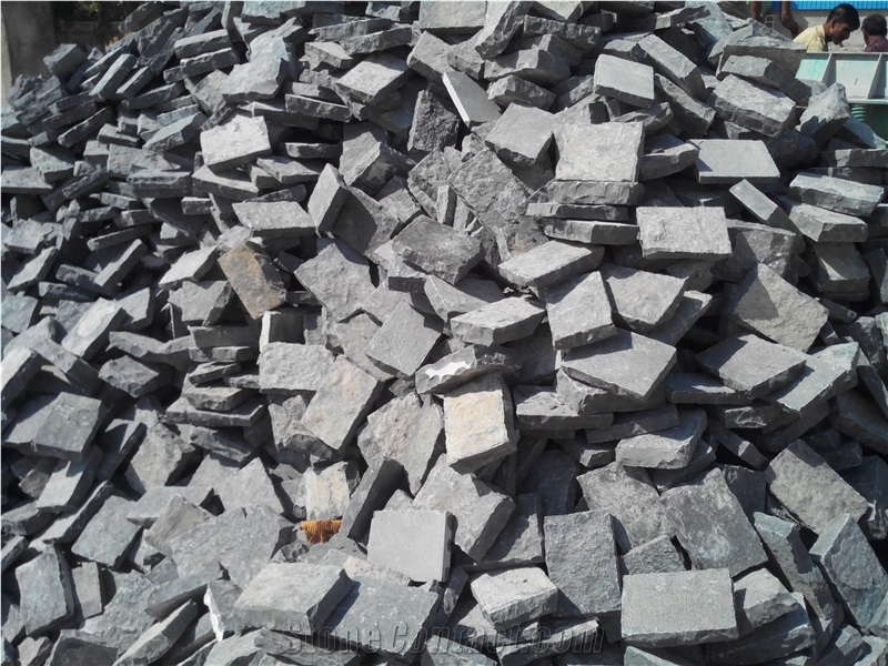 Limestone Cobbles Black Haldia, Black India Limestone Cube Stone & Pavers