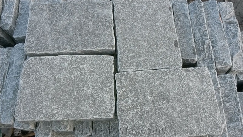 Limestone Cobbles Tandur Grey, Grey India Limestone Cube Stone & Pavers